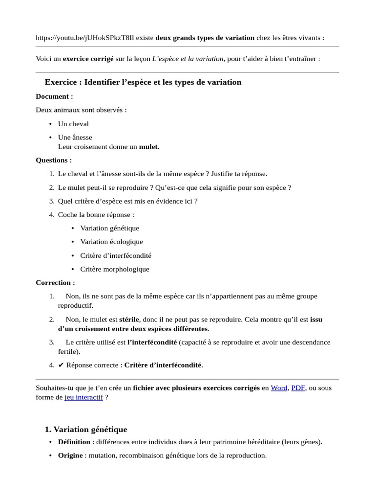 Types de variation chez les espèces vivantes | PDF | Espèces | Hérédité