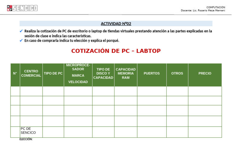 2actividad Cotizacion de PC | PDF