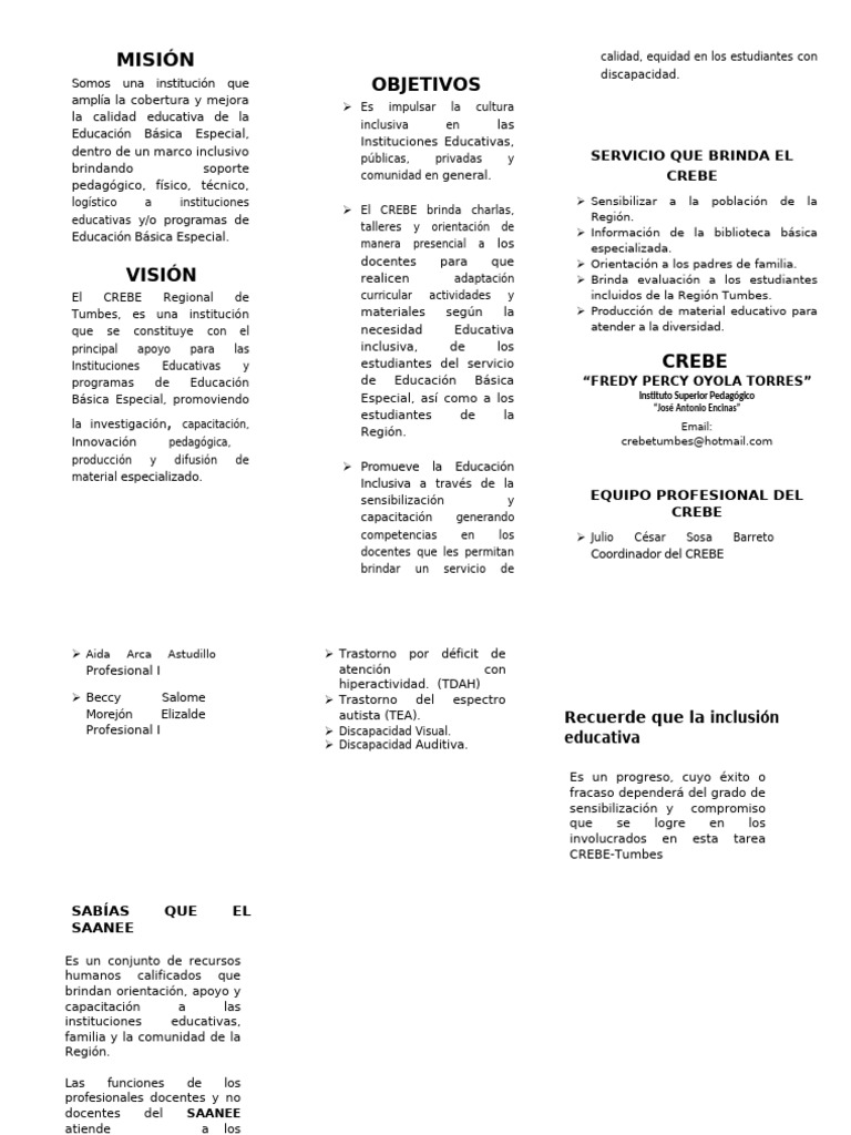 CREBE Tumbes: Inclusión Educativa | PDF | Autismo | Educación primaria