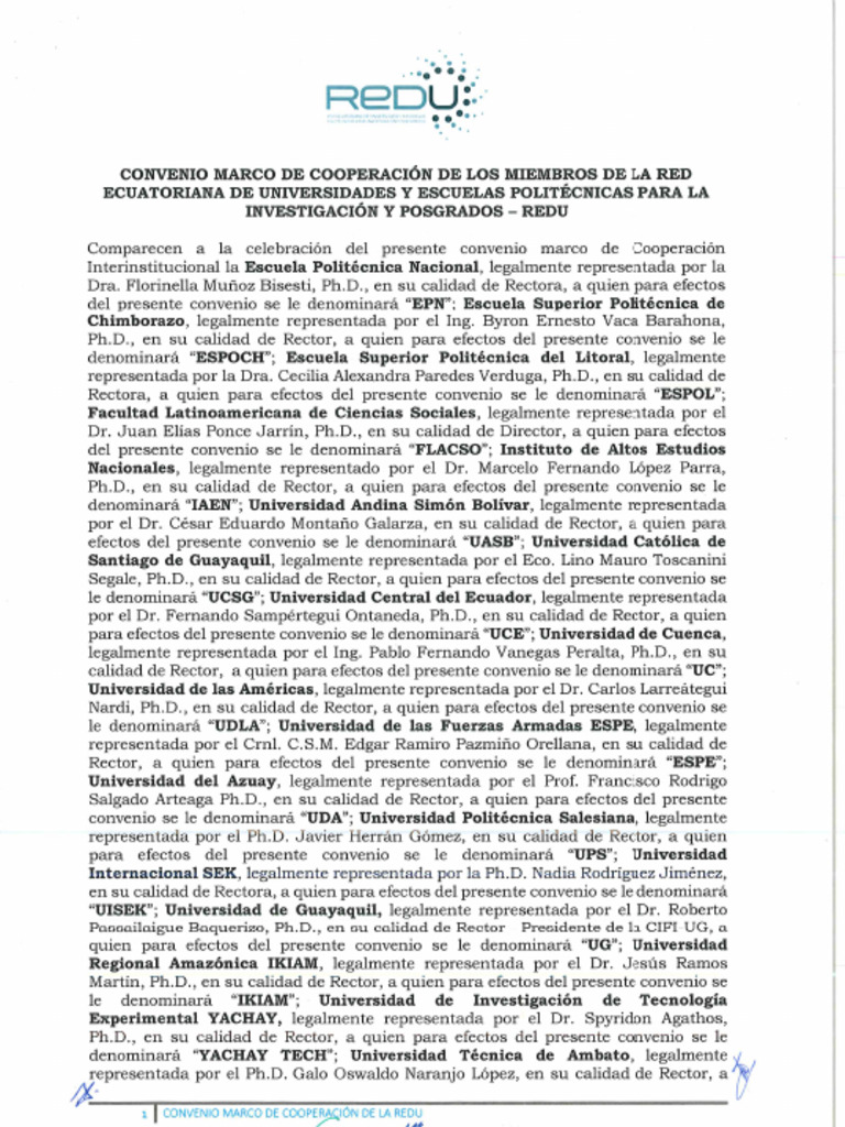 Convenio Marco de Cooperacion de Los Miembros de La Red Ecuatoriana de ...