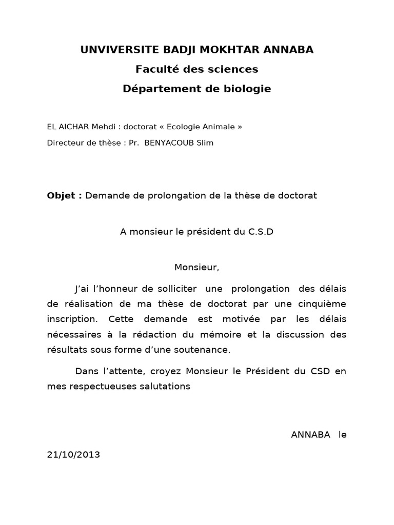 Demande de prolongation de thèse | PDF