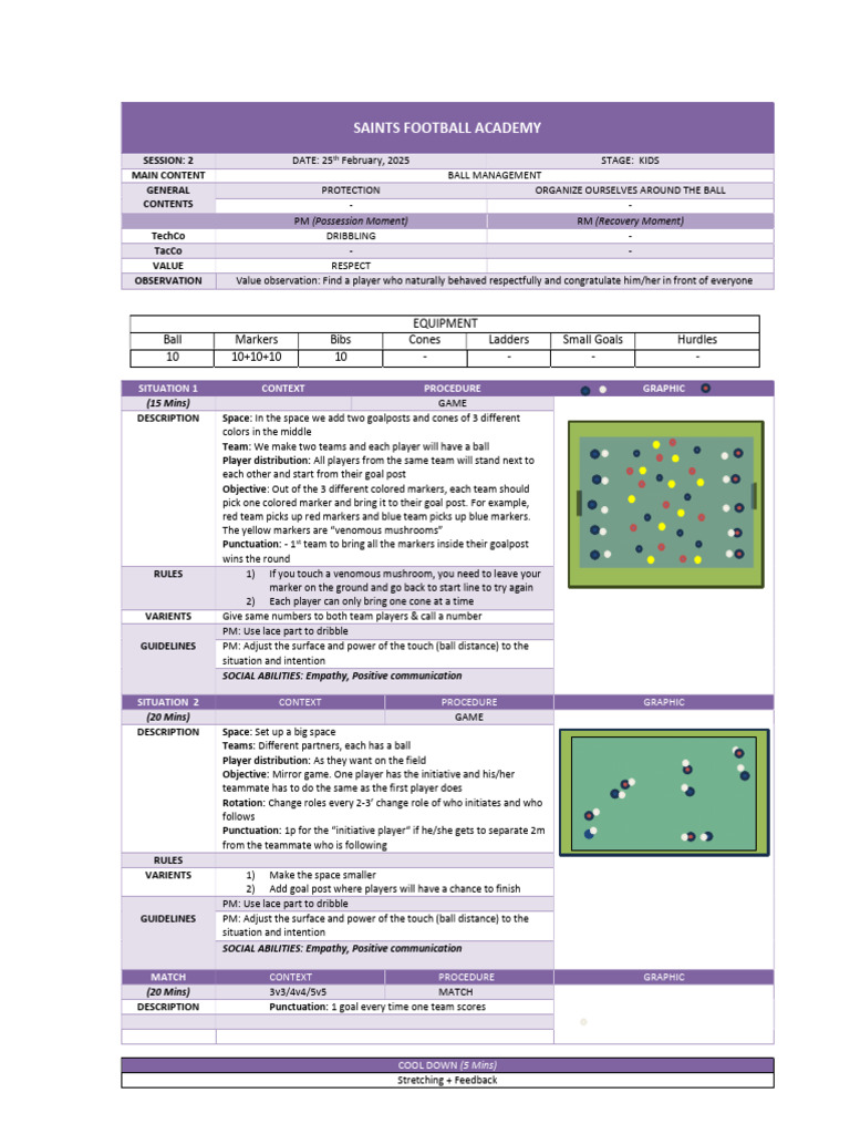 Kids Football Training Session Plan | PDF | Ball Games | Team Sports
