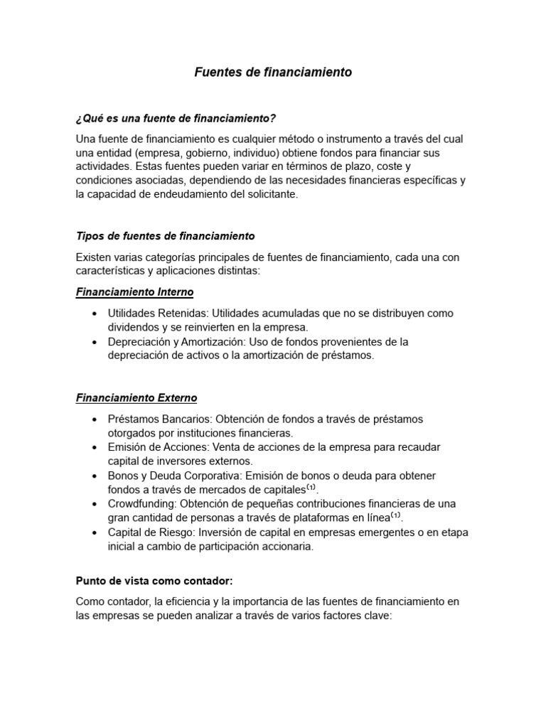 Tipos de Fuentes de Financiamiento | PDF | Business | Compartir (Finanzas)