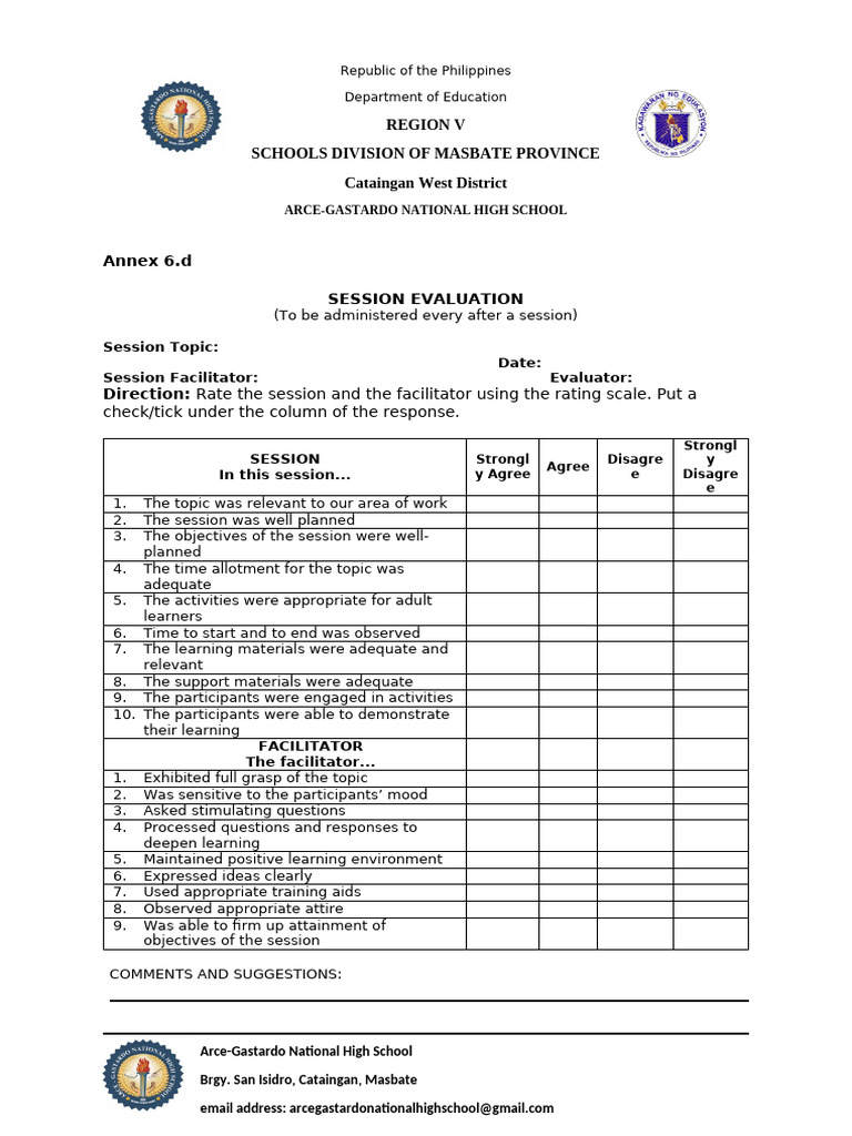 Arce-Gastardo High School Session Evaluation | PDF | Learning | Cognition