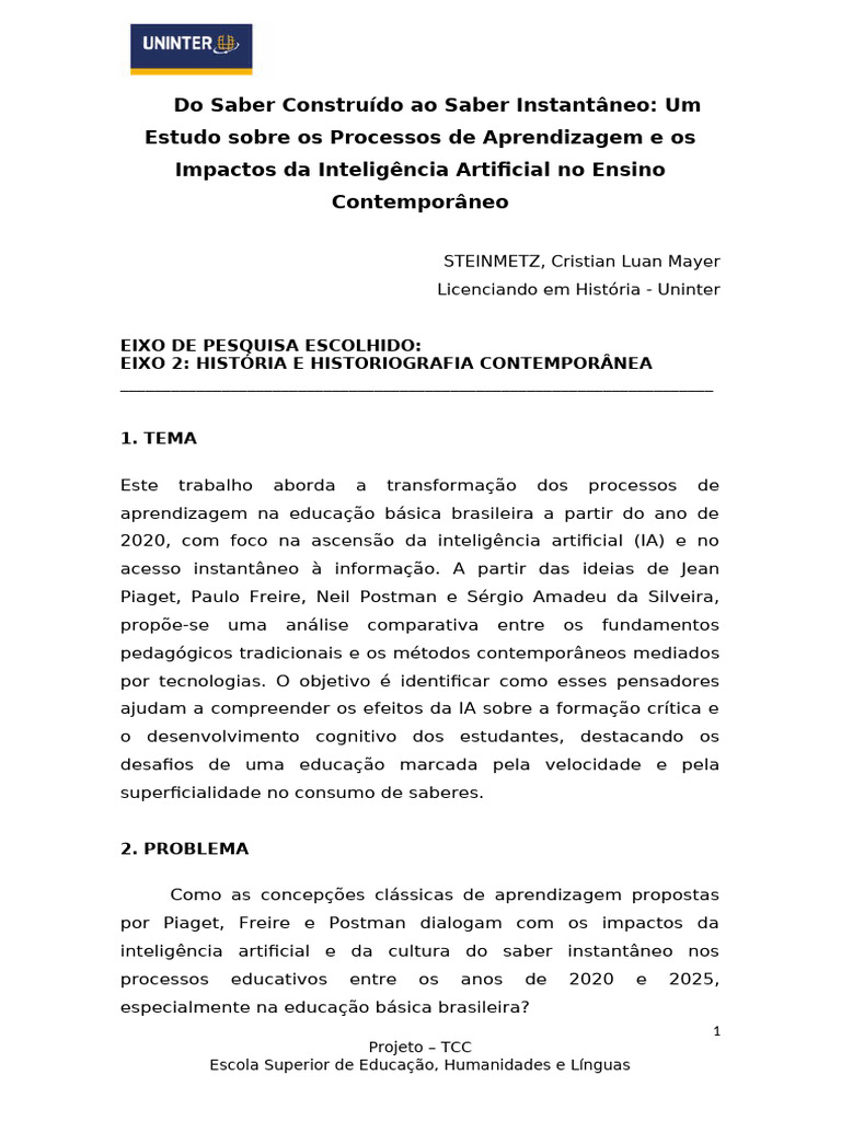 Impactos da IA na Aprendizagem Brasileira | PDF | Pedagogia ...