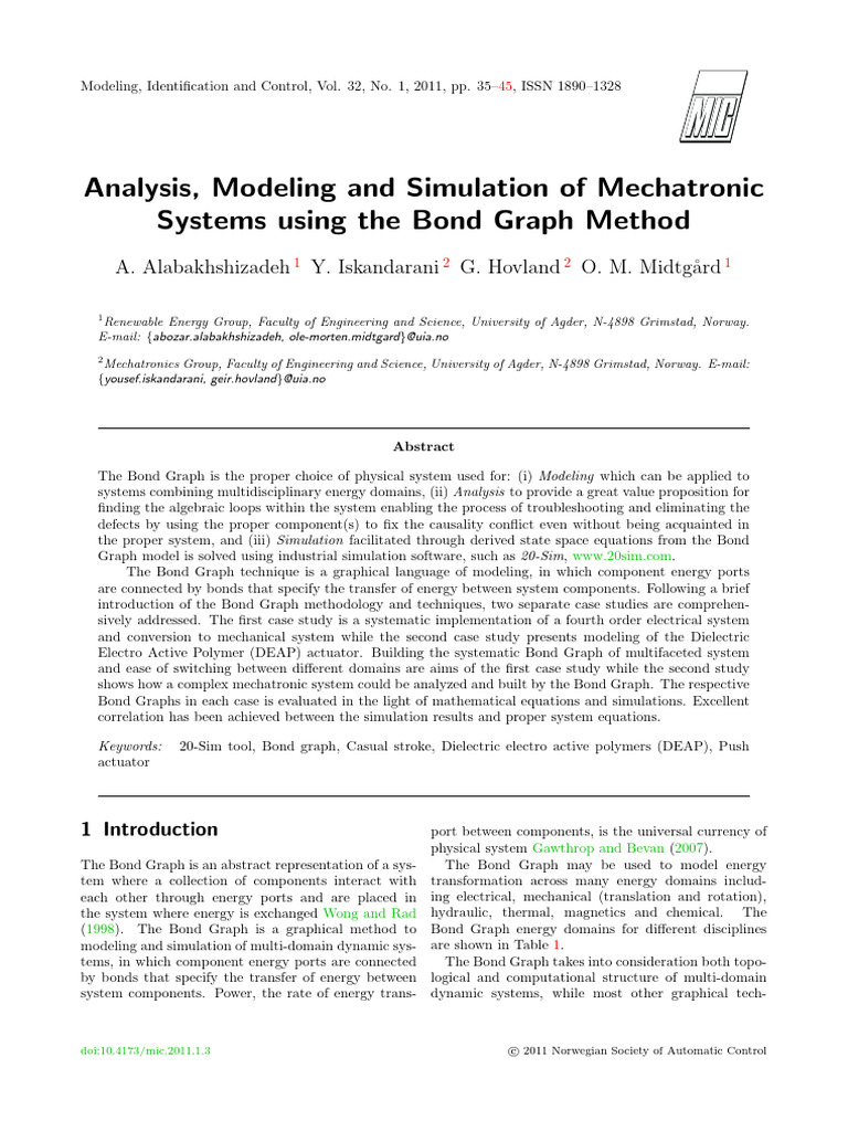 Mechatronic Systems Bond Graph Analysis | PDF | Mechanical Engineering ...
