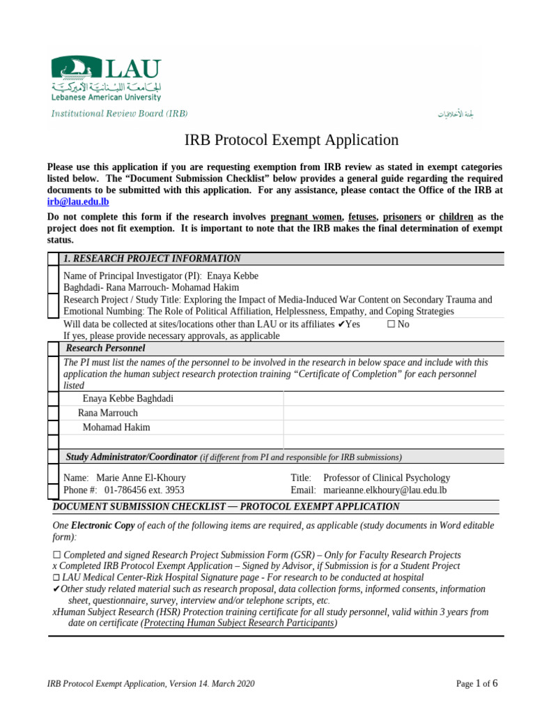 IRB Exempt Application Guidelines | PDF | Institutional Review Board ...