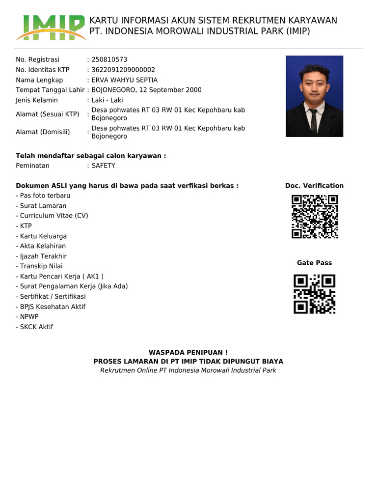 Rekrutmen Karyawan PT IMIP 2023 | PDF