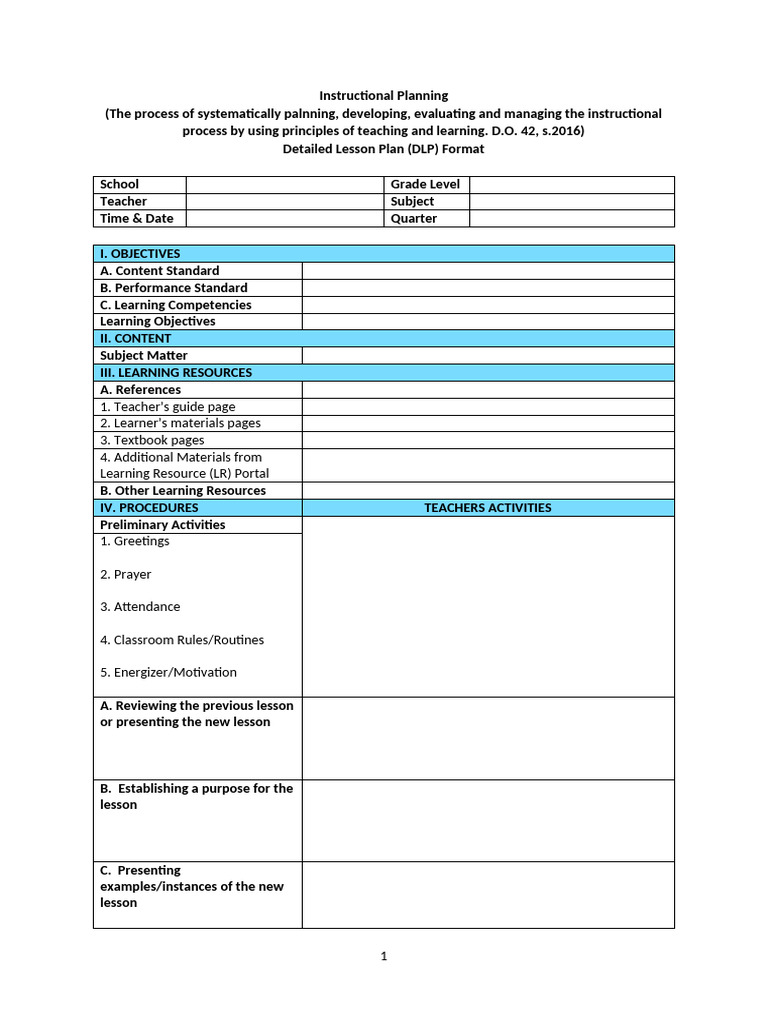 Detailed Lesson Plan Template Guide | PDF