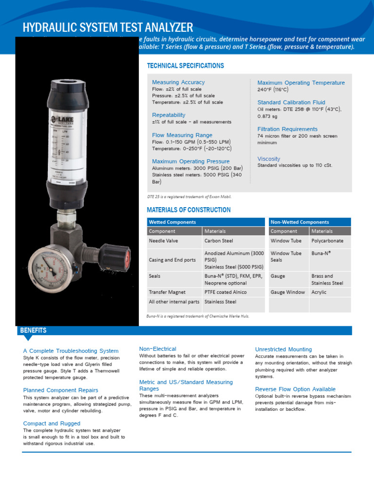 Hydraulic System Test Analyzer | PDF | Horsepower | Valve