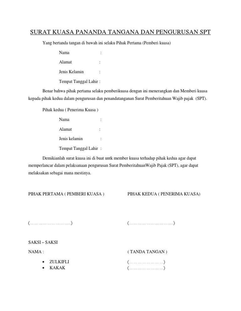 Surat Kuasa Pananda Tangana Dan Pen Gurus An Spt Pdf