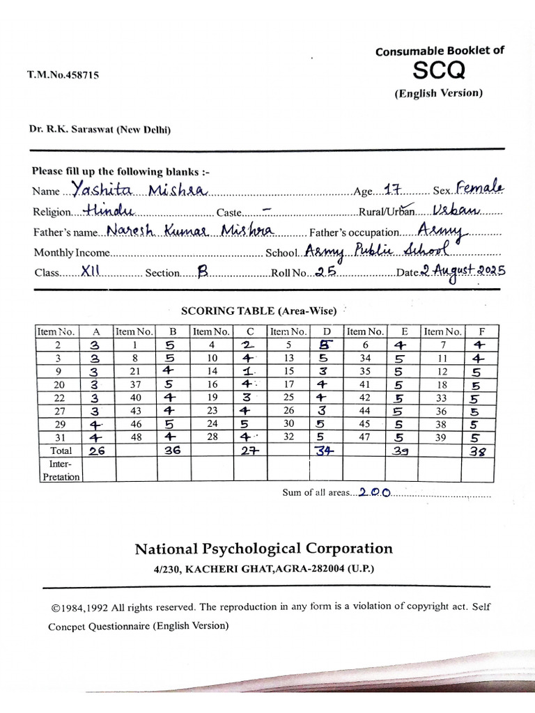 PSY SCQ Experiment | PDF