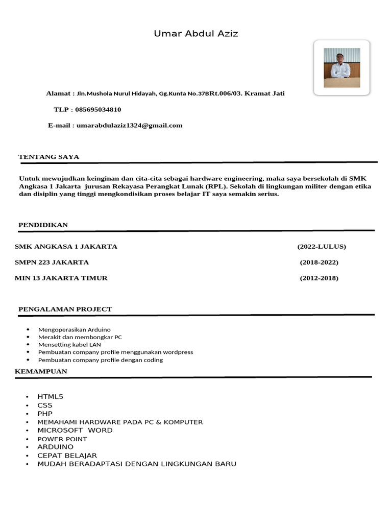 Profil Umar Abdul Aziz: Hardware Engineer | PDF
