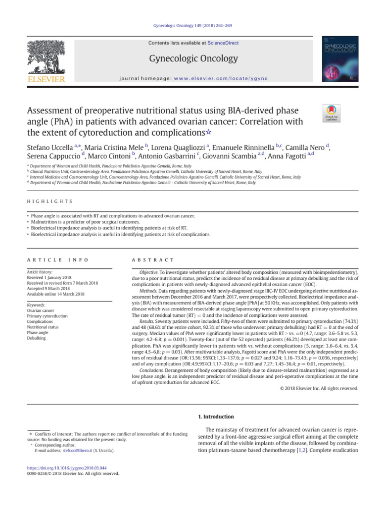 Nutritional Status and Phase Angle in Ovarian Cancer | PDF | Ovarian ...