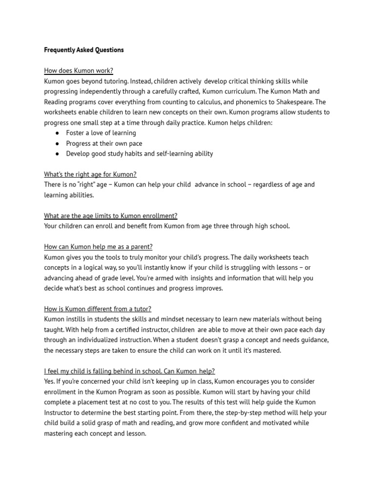 Kumon Curriculum Overview and Benefits | PDF | Curriculum | Learning