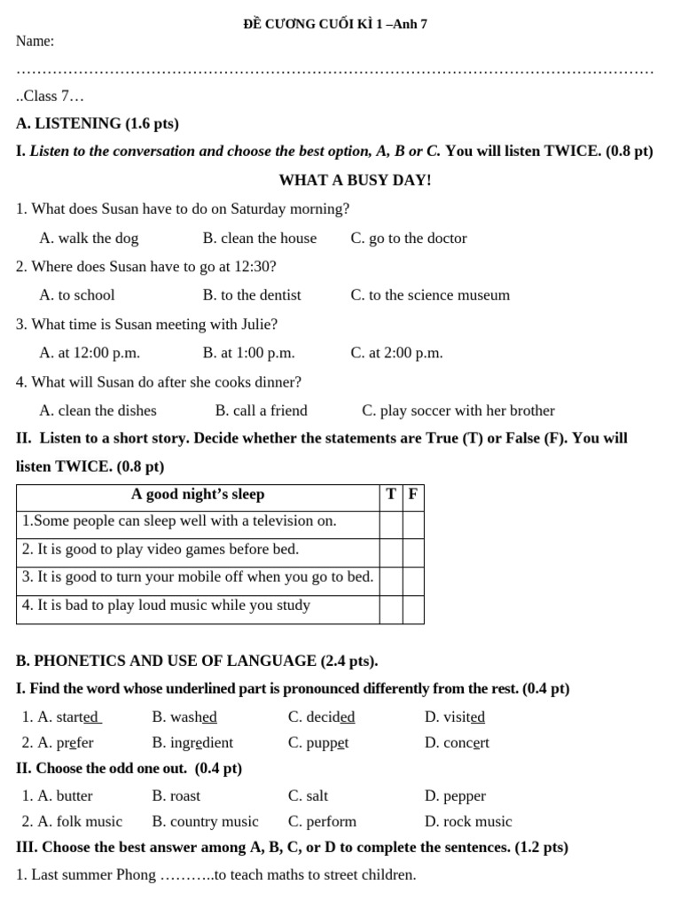 Final Exam Outline for Grade 7 English | PDF | Vietnamese Cuisine | Cooking