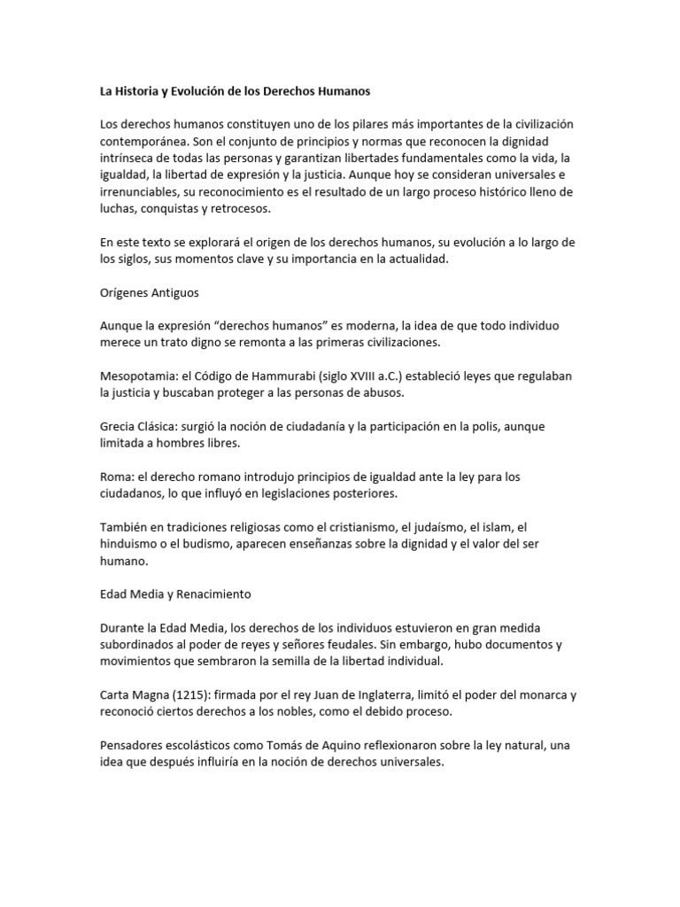 Historia y Evolución de los Derechos Humanos | PDF | Derechos humanos ...