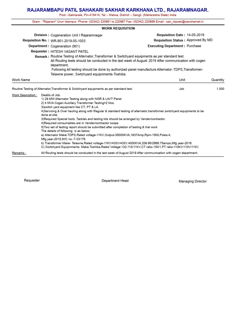 Alternator Trafo & Switch Yard Eqp. Testing | PDF | Electrical ...
