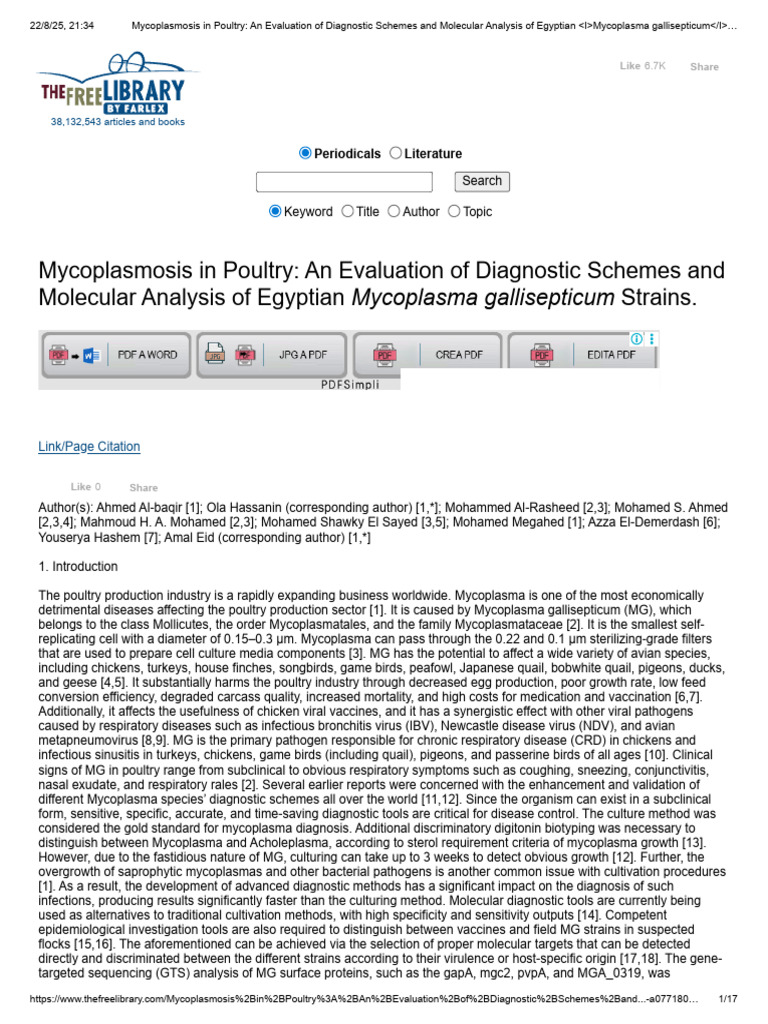 Mycoplasmosis in Poultry Diagnostics | PDF | Real Time Polymerase Chain ...