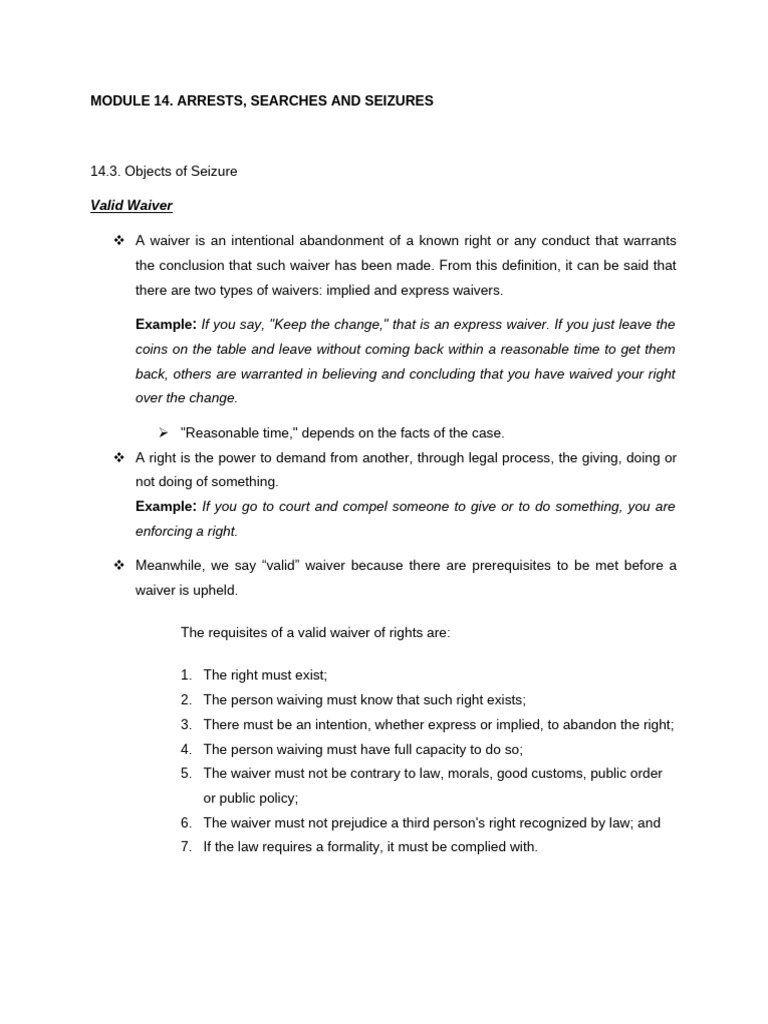 Valid Waivers in Searches and Seizures | PDF | Search And Seizure ...