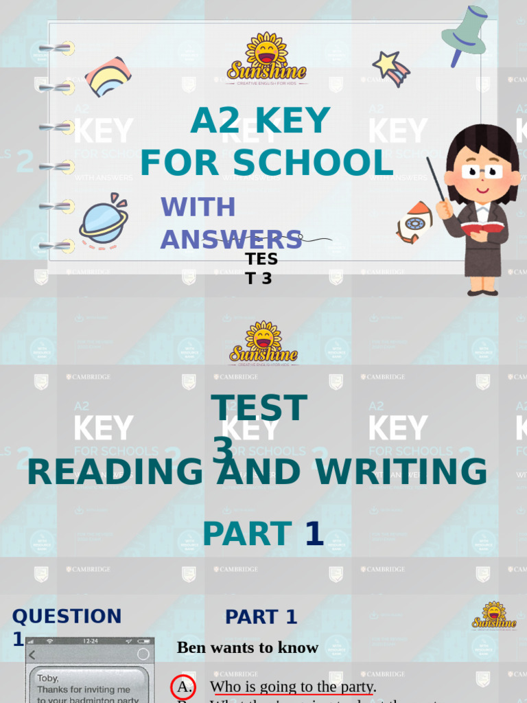 A2 Key Test 3 Reading & Writing Answers | PDF | Teachers | Sushi