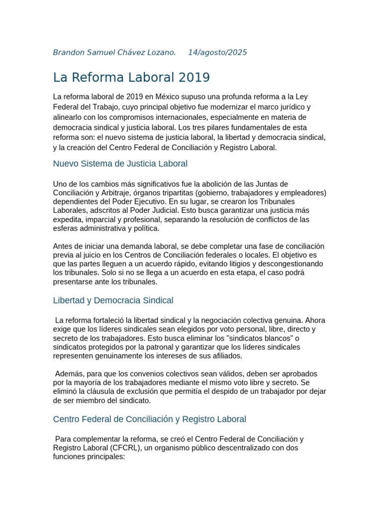 Reforma Laboral 2019 en México: Claves y Cambios | PDF | Derecho ...