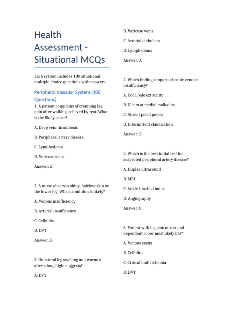 Claudication and Skin Assessment Guide | PDF | Edema | Vein