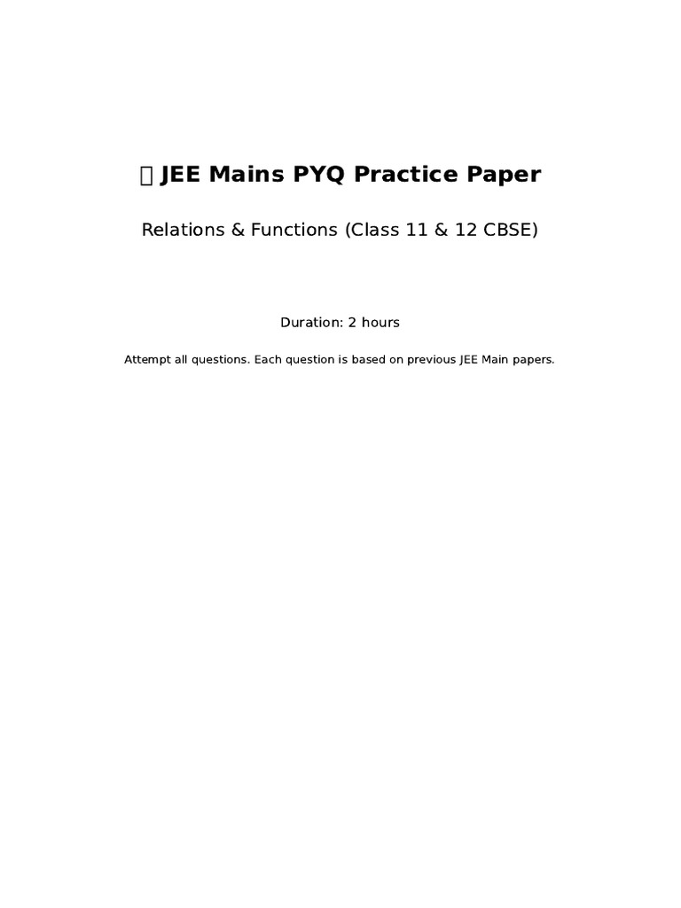 JEE Mains PYQ Practice Paper: Relations | PDF | Function (Mathematics ...