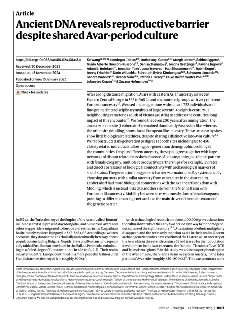 Ancient DNA and Avar Reproductive Barriers | PDF