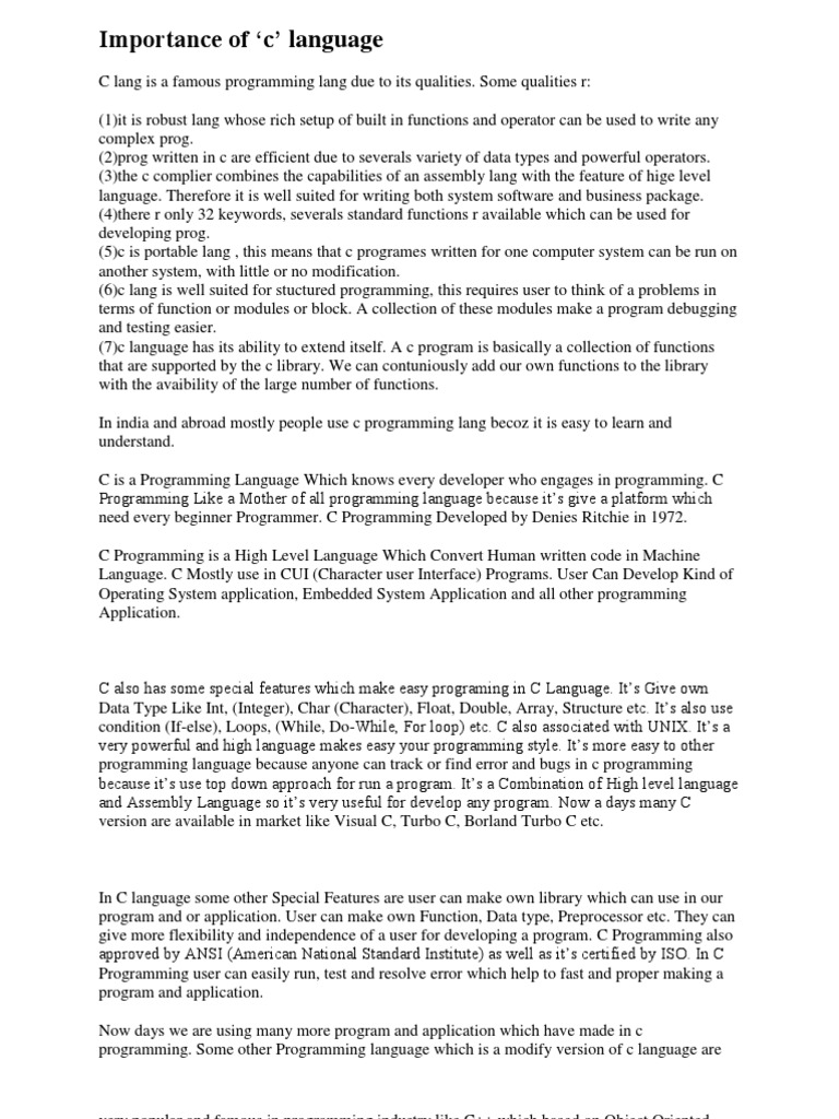 Importance of C & C++ | Download Free PDF | C (Programming Language ...