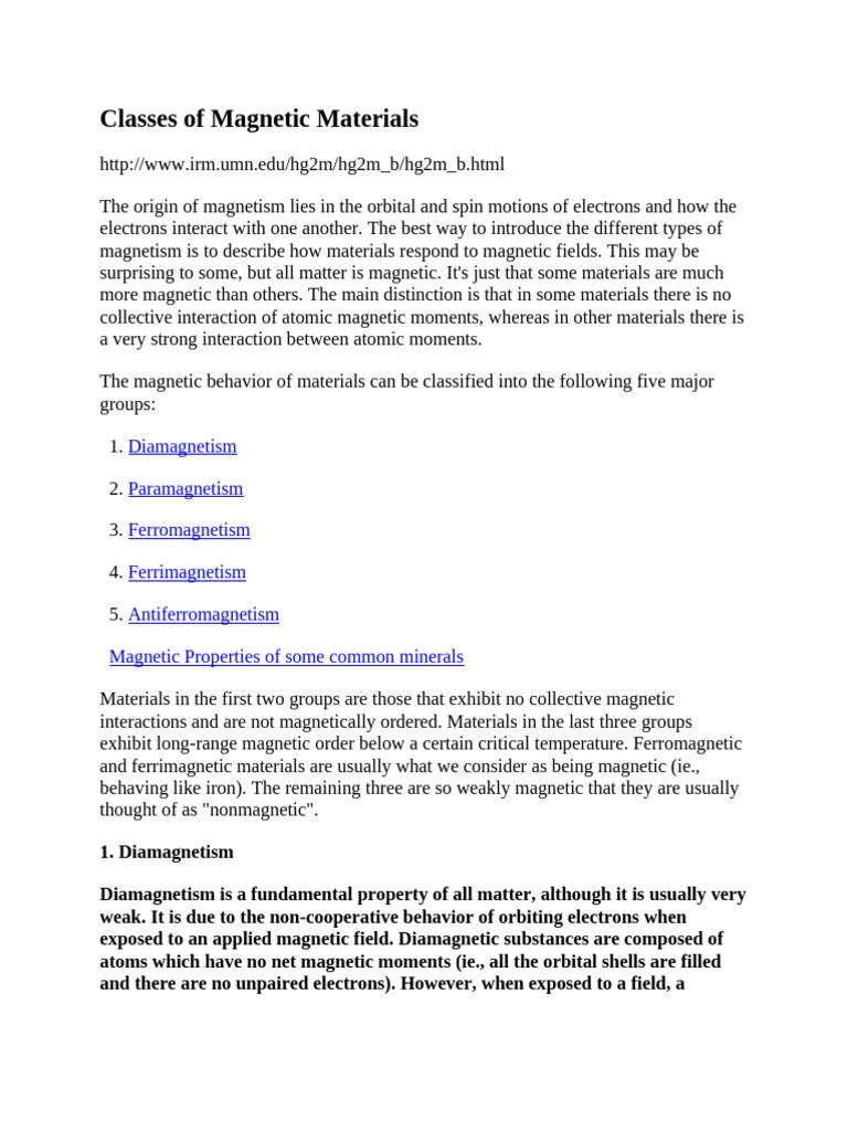 Classification of Magnetic Materials | PDF | Magnetism | Ferromagnetism