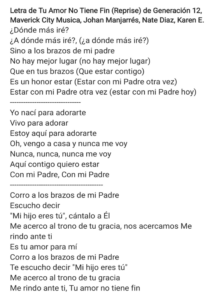 Tu Amor No Tiene Fin Letra | PDF