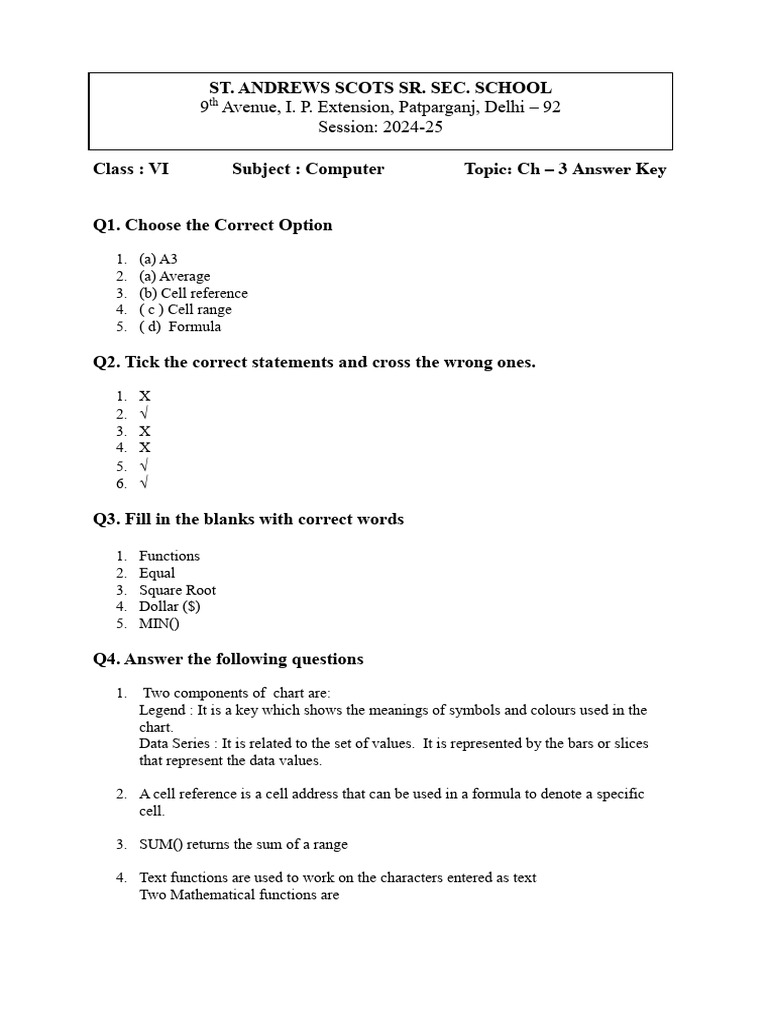 Class VI Computer Science Answer Key | PDF