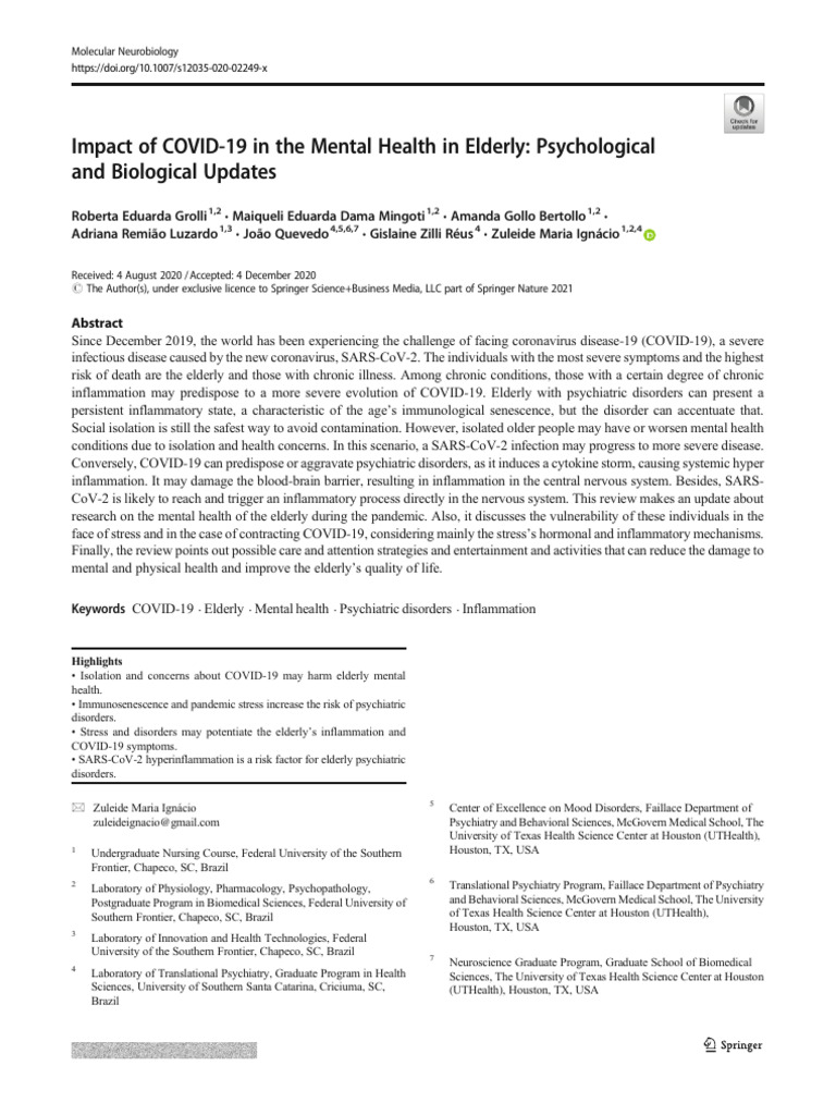 Impact of COVID-19 in The Mental Health in Elderly Grolli | PDF ...