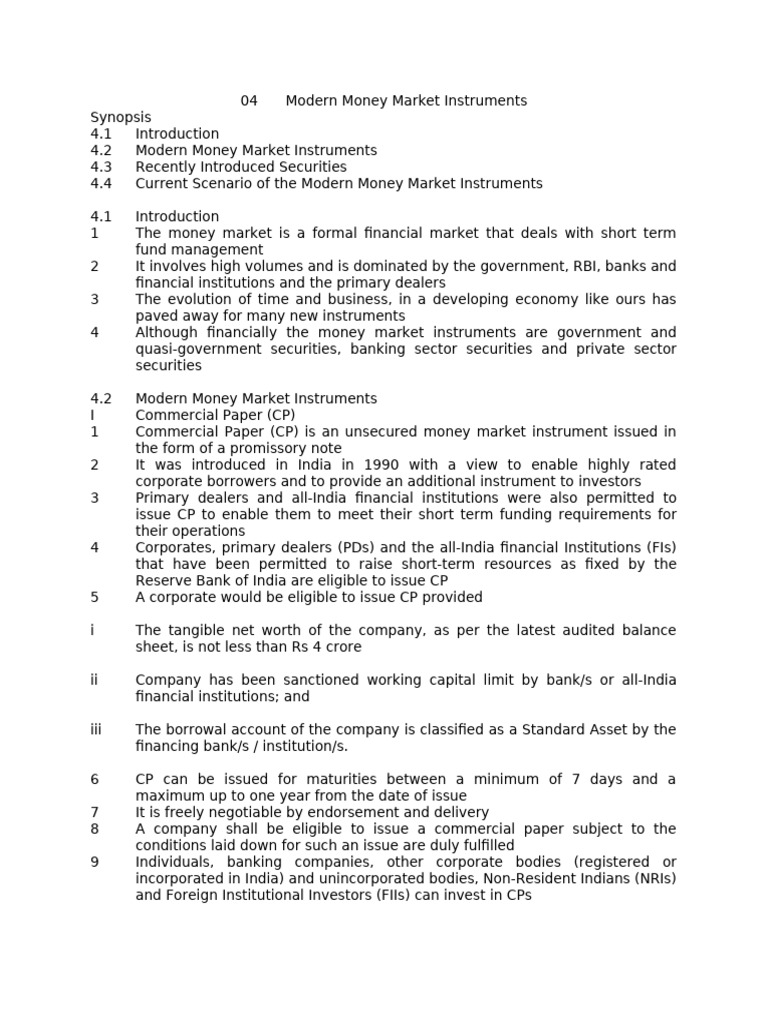 Modern Money Market Instruments Overview | PDF | Repurchase Agreement ...