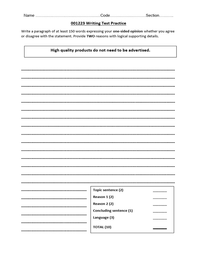 Writing Test: Opinion Paragraph Guide | PDF | Logic