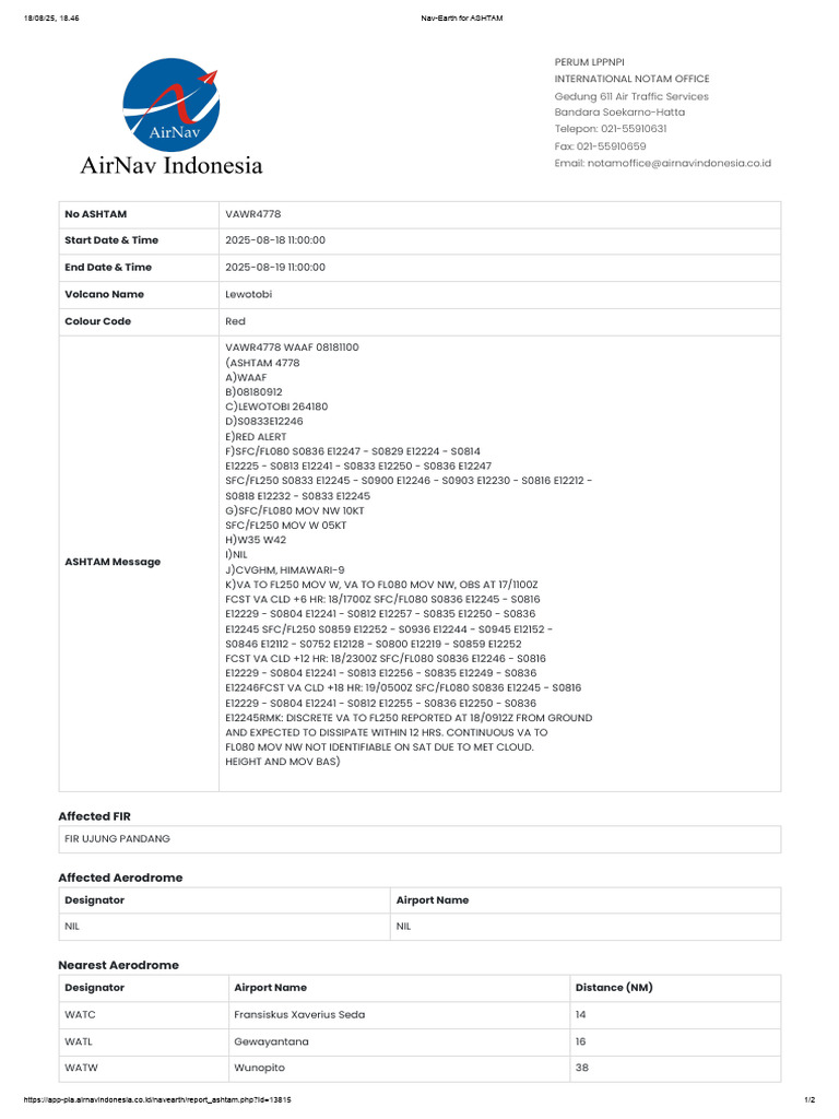 Ashtam Vawr4778 Lewotobi 181100 | PDF | Aviation