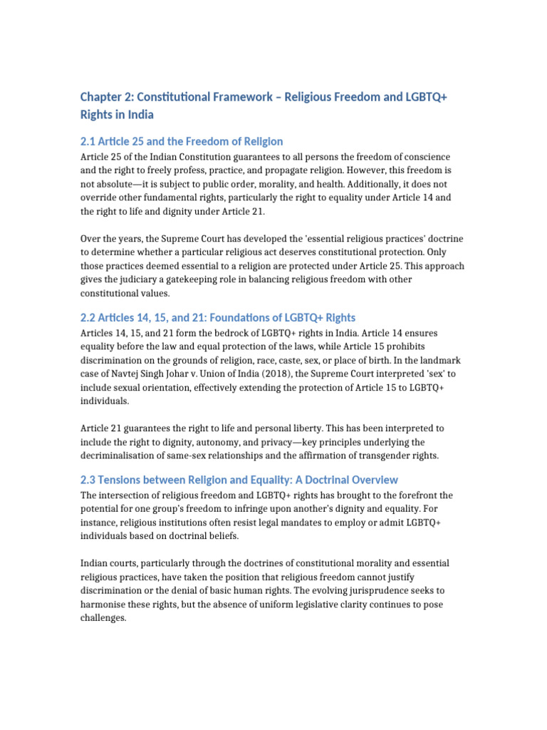 Religious Freedom vs. LGBTQ+ Rights in India | PDF