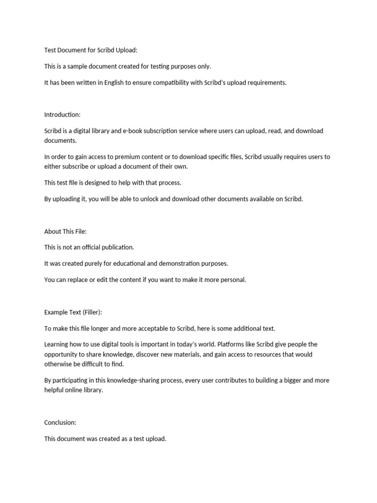 Scribd Test Document for Upload | PDF