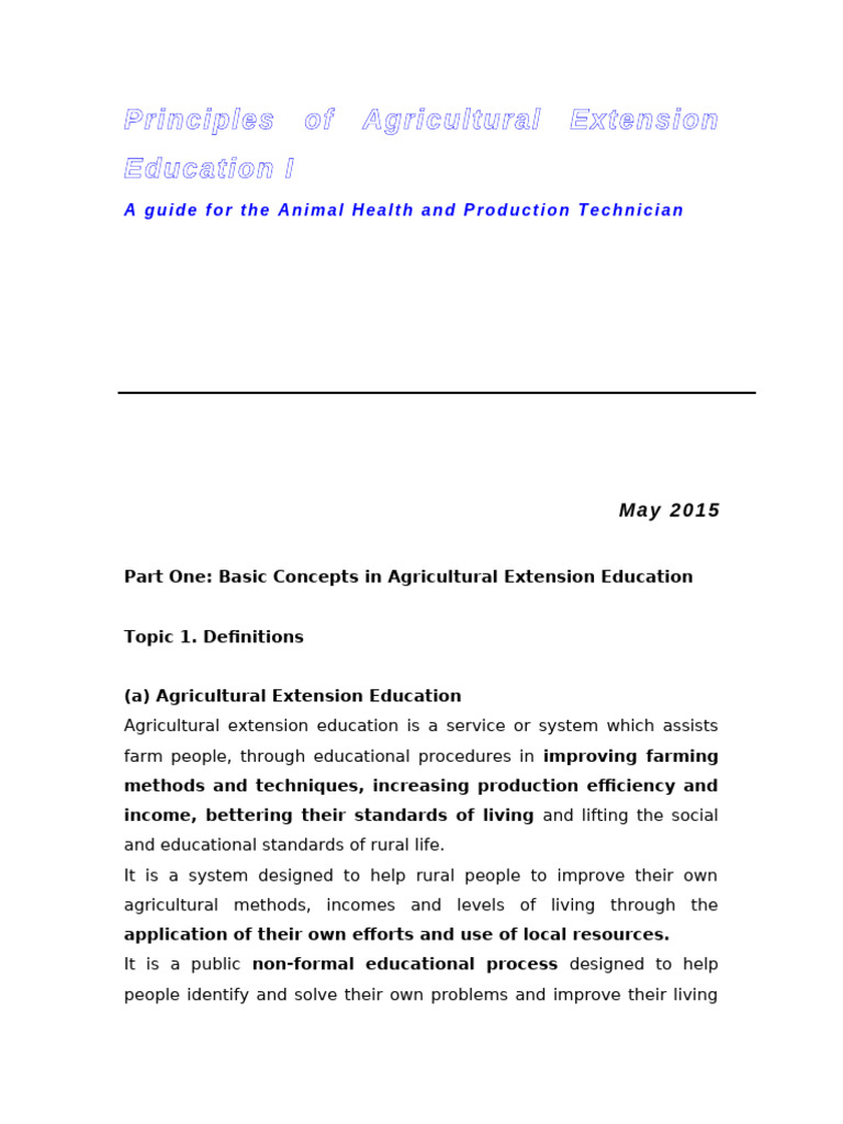 Principles of Agricultural Extension | PDF | Agriculture | Literacy