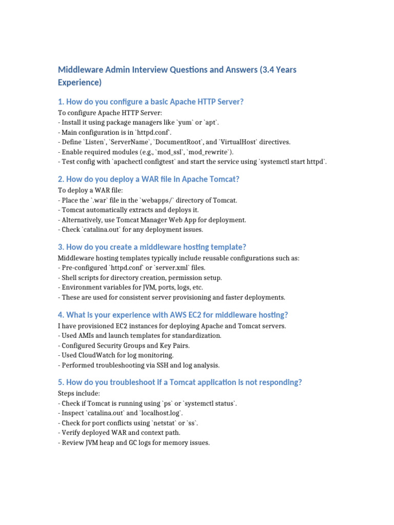 Middleware Admin Interview QA 3.4 Years | PDF | Web Server | Internet & Web