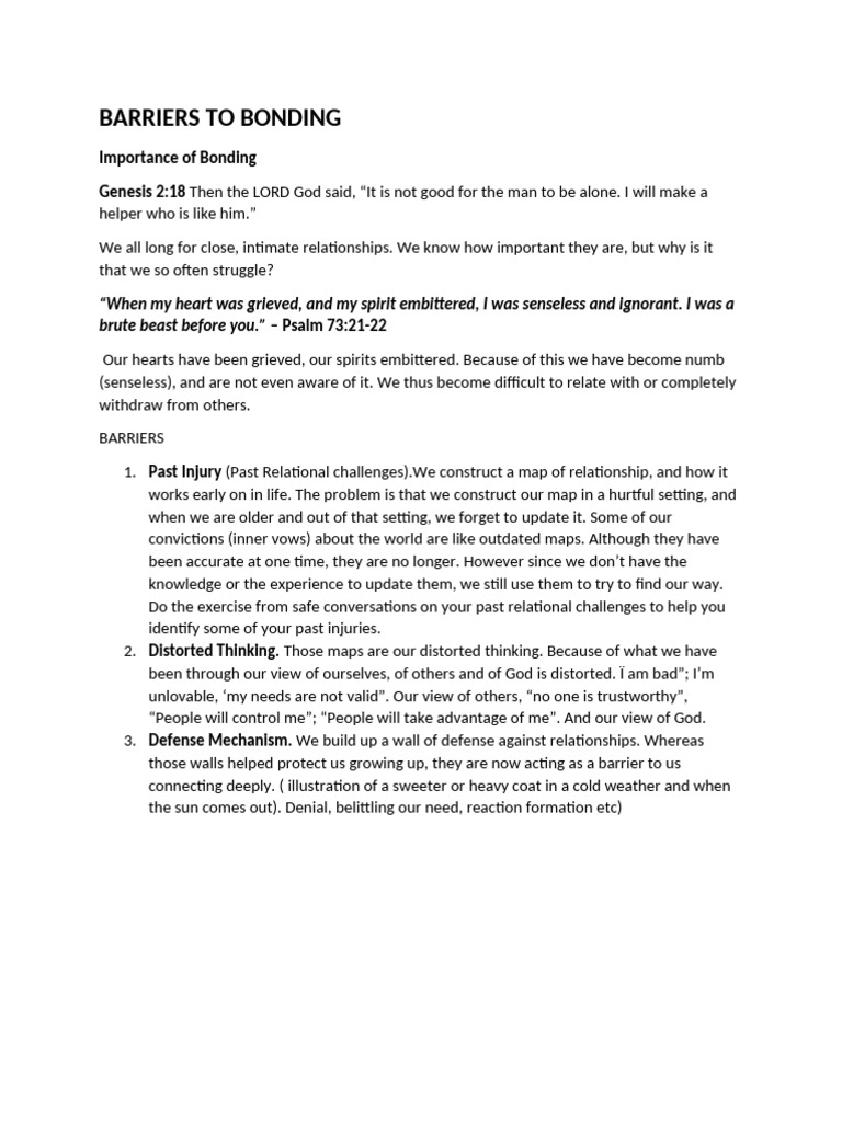 Barriers To Bonding | PDF