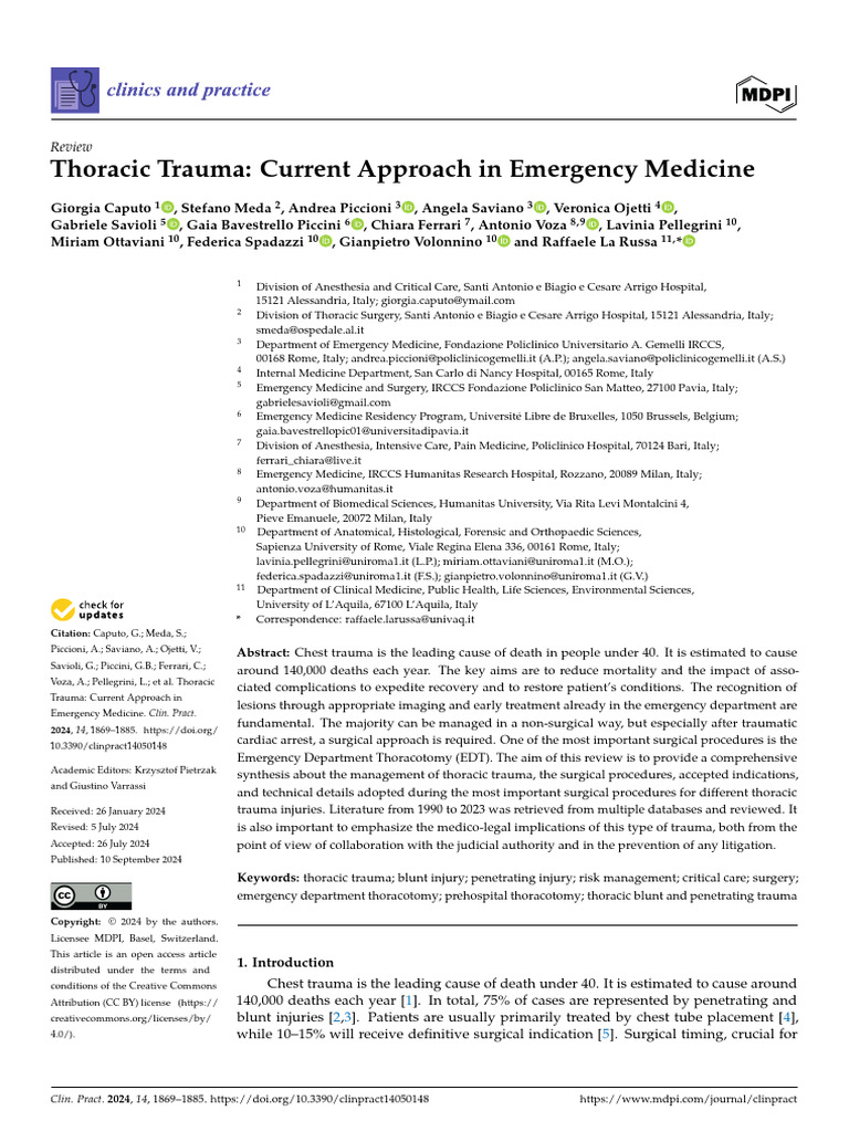 Thoracic Trauma: Current Approach in Emergency Medicine | PDF | Major ...