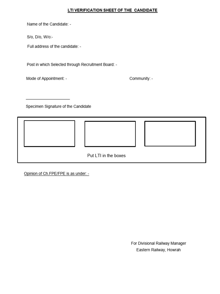 LTI Verification Sheet for Candidates | PDF
