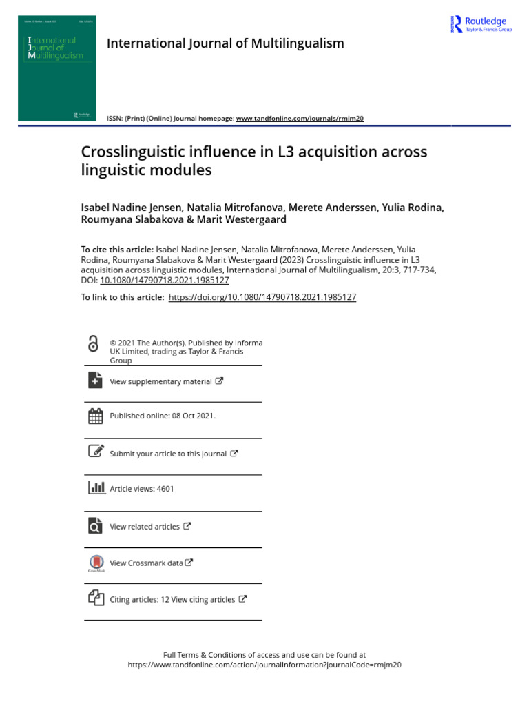 Crosslinguistic Influence in L3 Acquisition | PDF | Second Language ...