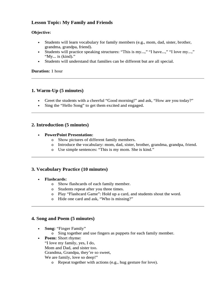 Family and Friends Lesson Plan 2 | PDF