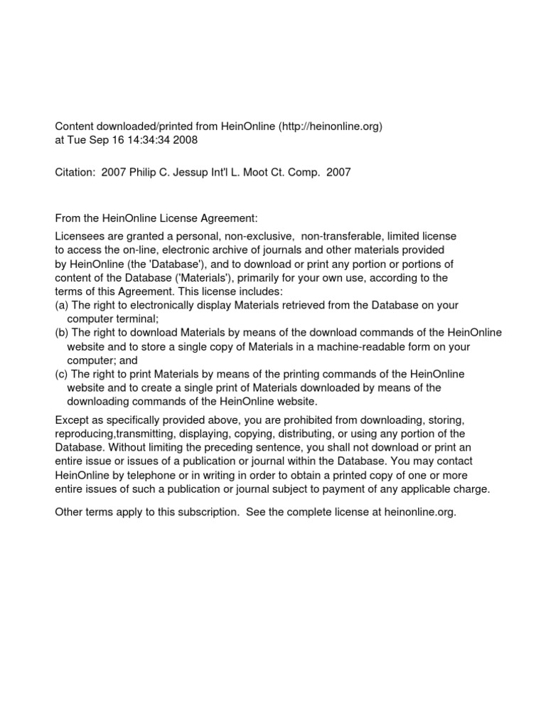 2007 Bench Memo PDF Treaty International Law