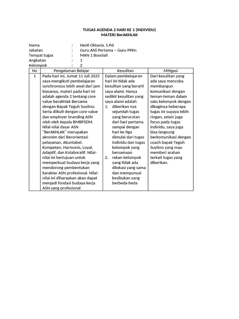 Tugas Agenda 2 Learning Journal Hari Ke 1 | PDF