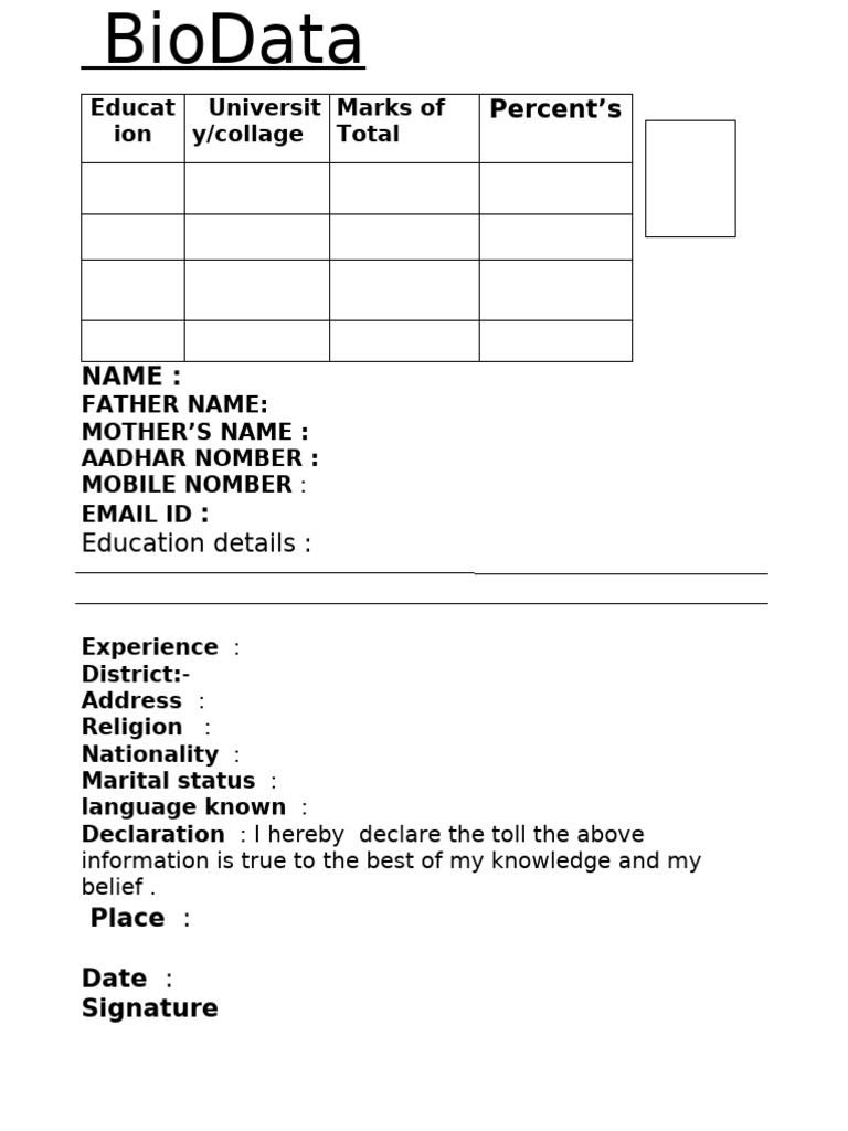 Bio Data Format for Philippines | PDF