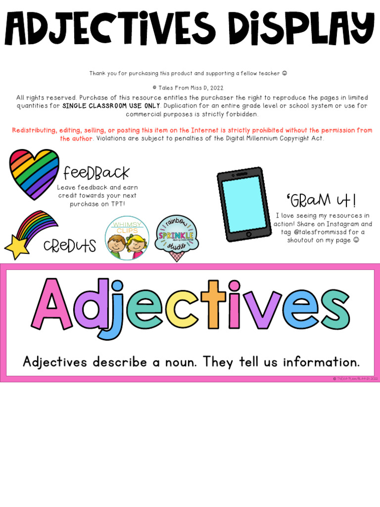 Classroom Adjectives Resource Guide | PDF | Linguistic Morphology ...